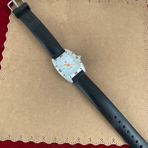 Michele Urban Mini Aluminum White Dial Black Band Watch Swiss Made with Date - Picture 4 of 7